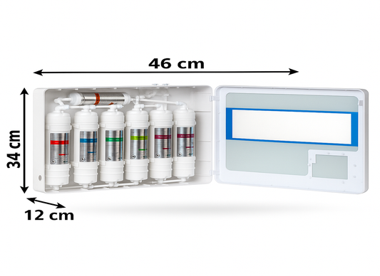 алкална система 7 степени ултрафилтрация и минерализатор главна снимка с размери