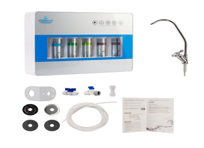 алкална система 7 степени ултрафилтрация и минерализатор главна снимка с всички части в комплекта