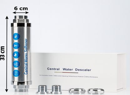 Централен омекотител за вода PureFlow Aqua Guard филтър след водомера с размери.